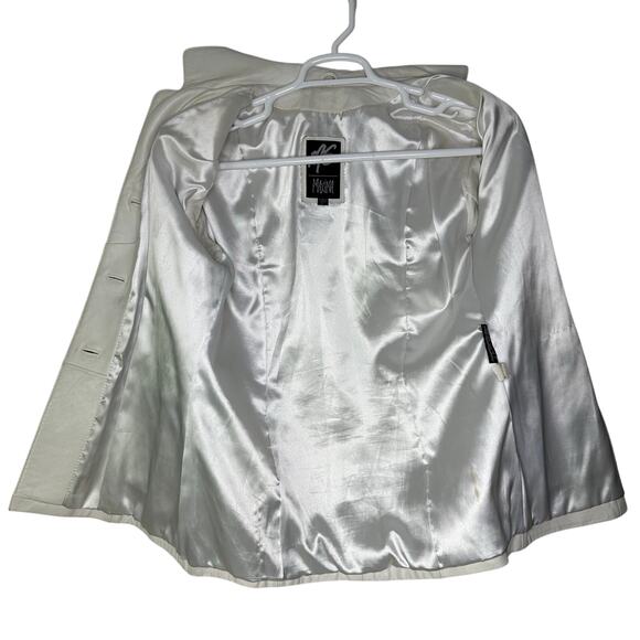 Vintage Maxima Women's Large Blazer Jacket Leather White 3 Button Minimalist 90s - Picture 3 of 11